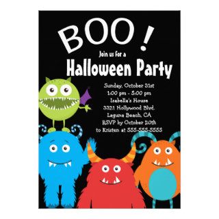 Boo Cute Monsters Halloween Party Invitation