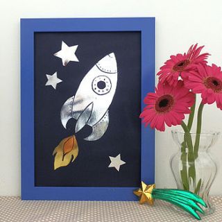 rocket foil children's print by woah there pickle