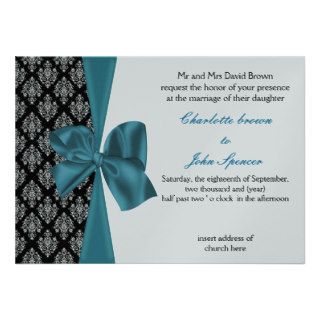 aqua silver damask  wedding Invitation cards