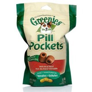Greenies Pill Pockets   Dog   Beef Flavor for 30 Capsules  Pet Snack Treats 
