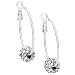 Roman Silvertone Crystal Fireball Bead Hoop Earrings Roman Fashion Earrings