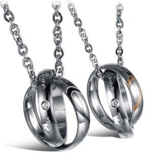 His & Hers Matching Set Titanium Stainless Steel Couple Pendant Necklace Korean Love Style in a Gift Box (One Pair) Locket Necklaces Jewelry