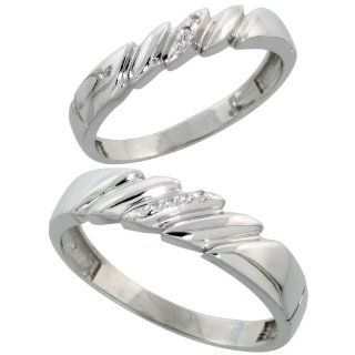 Sterling Silver 2 Piece His (5mm) & Hers (4mm) Diamond Wedding Band Set, w/ 0.05 Carat Brilliant Cut Diamonds; (Ladies Size 5 to10; Men's Size 8 to 14) Jewelry