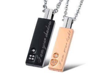 Stainless Steel Couple Lovers "I Am Your Shadow/I Am Your Light" Crystal Rhinestone Heart Pendant Necklace Set His and Hers . FREE CHAIN NECKLACES INCLUDED. Jewelry