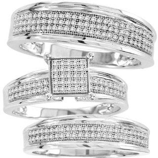 10K Gold 0.6cttw Perfect Commitment Pieces Micro Pave and Prong Set Diamond His and Hers Bridal Band Trio Set Ring Jewelry