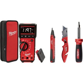 Milwaukee Electrical Combo Kit — Multimeter, Voltage Detector, Utility Knife, Screwdriver, Model# 2220-20  Kits