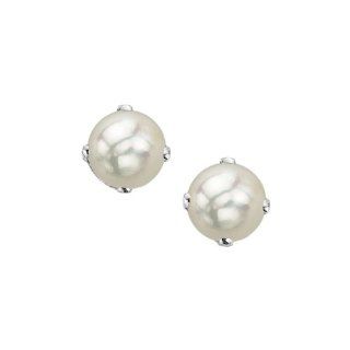 Prong Set 4 MM Natural Pearl Earring Studs in 14K White Gold Katarina Jewelry