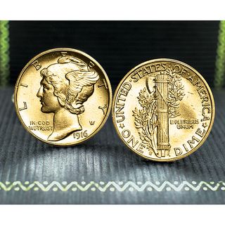 American Coin Treasures Gold Layered Mercury Dime Cufflinks American Coin Treasures Cuff Links