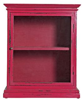 distressed pink wall cabinet with glass door by i love retro