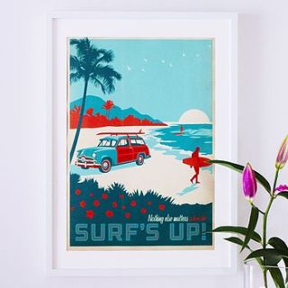 'surf's up' travel poster by i heart travel art.