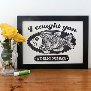 napoleon dynamite's delicious bass linocut by woah there pickle