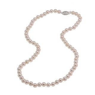 Sterling Silver White Akoya Pearl High Luster 18 inch Necklace (5.5 6 mm) DaVonna Children's Necklaces