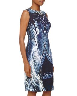Abstract Print Crepe Georgette Sheath Dress, Blue/White