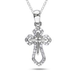 Miadora Sterling Sliver 1/10ct TDW Diamond Cross 18 inch Necklace (H I, I2 I3) Miadora Gemstone Necklaces