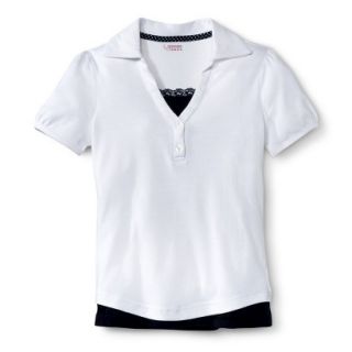 French Toast Girls School Uniform Short Sleeve 2 Fer Polo   White 16