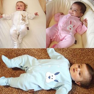 personalised baby bunny sleep suits by teeny beanies