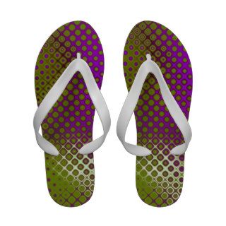 Halftone Dots Green Purple White Funky Pattern Art Flip Flops