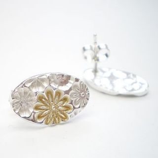 oval floral heart stud earrings by ali bali jewellery