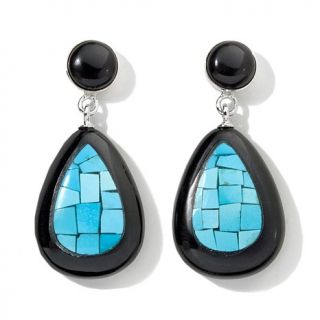 Jay King Black Tourmaline and Turquoise Inlay Sterling Silver Drop Earrings