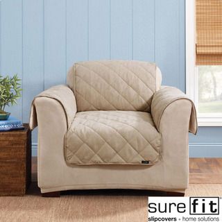 Sure Fit Reversible Soft Suede/Sherpa Taupe Chair Cover Sure Fit Chair Slipcovers