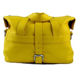 handcrafted yellow overnight bag by freeload leather accessories