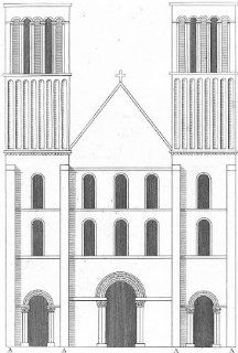 ARCHITECTURE Romanesque Church drawing, antique print, c1830  