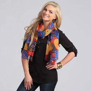 Peach Couture Women's Red and Multicolored Circle Pattern Scarf Scarves