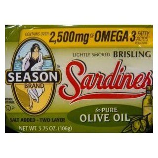 Season Brisling Sardines in Pure Olive Oil, 3.75 Ounce Tins (Pack of 6)  Sardines Seafood  Grocery & Gourmet Food