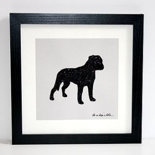 glittered staf dog framed print by debono & bennett