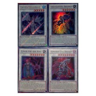 Frozen Fitzgerald, Underground Arachnid, Zeman the Ape King, and Hundred Eyes Dragon Duelist Pack Tin 2011 Holos Toys & Games