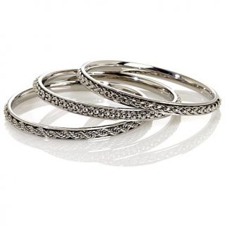 Stately Steel Set of 3 Multi Textured Bangle Bracelets