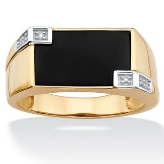 Neno Buscotti Gold over Silver Men's Onyx and Diamond Accent Ring Palm Beach Jewelry Men's Rings