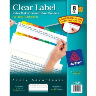 Avery Index Maker Clear Label Dividers, Easy Apply Label Strip, 8 Tab, Multi Color, 25 Sets (11424)  Binder Index Dividers 