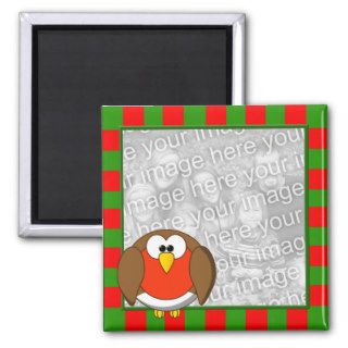 Christmas Robin Striped Photo Frame Style Magnet
