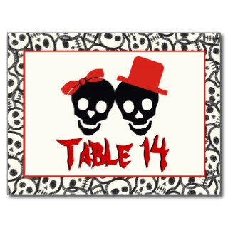 Skulls Halloween red black wedding table number Post Card