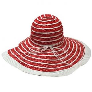 Luxury Divas Red & White Striped Polka Dot Wide Brim Floppy Hat Sun Hats