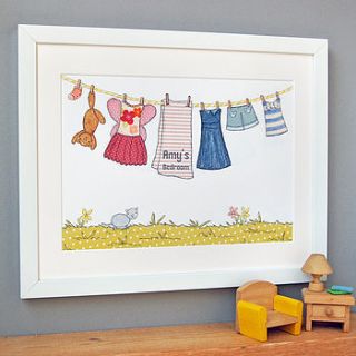 personalised little girl's washing line print by clara and macy