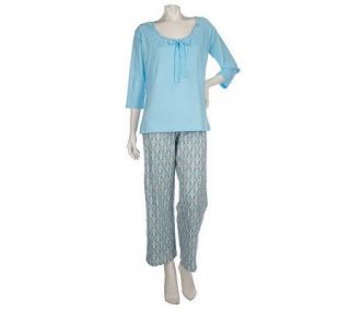 Carole Hochman Pajama Set w/ 3/4 Sleeve Scoopneck Top & Printed Pants —