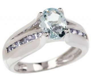 Sterling 0.80 ct tw Oval Aquamarine and 0.25 ct tw Tanzanite Ring —