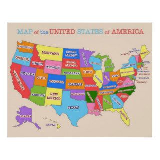 Multi Colored Map Of the United States Print
