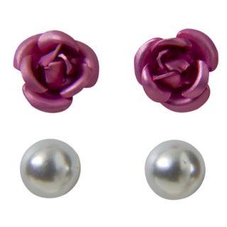 Kids Sterling Silver Pearl And Pink Rose Earrin