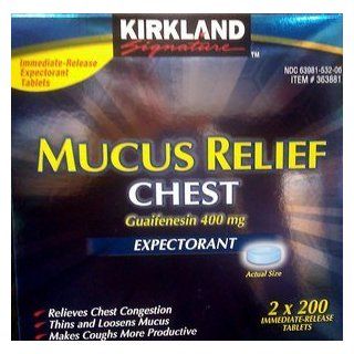 Cos11 Kirkland Signature Immediate Release Mucus Relief Chest Guaifenesin 400mg Expectorant   2 X 200 Tablets (400 Tablets Total)  Chocolate Chip Cookies  Grocery & Gourmet Food