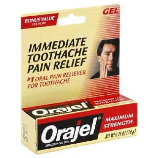 Orajel Immediate Toothache Pain Relief, Maximum Strength, Gel Bonus Value 33% More 0.25 Oz / 7.0 G (Pack of 2) Health & Personal Care