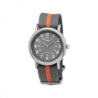Timex Unisex Weekender Gray and Orange Striped Nylon Strap Watch