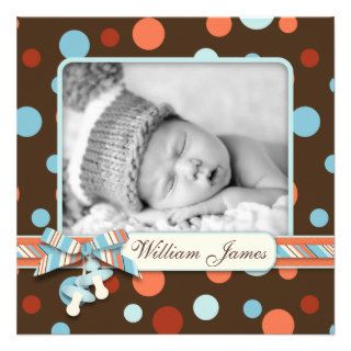 Dot Print with 3D look Bow Birth Announcement