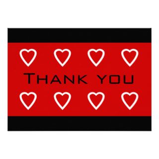 Red Love hearts Thank you card announcement