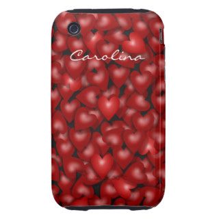 3D Look Red Hearts Valentine Custom Name Cover Tough iPhone 3 Covers