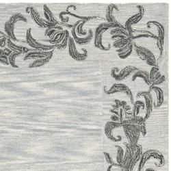 Handmade New Zealand Wool Floral Border Silver Rug (5'x 8') Safavieh 5x8   6x9 Rugs