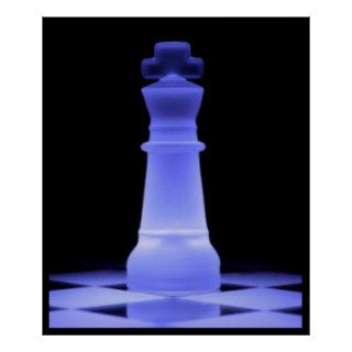 Blue Glowing King Chess Piece Print