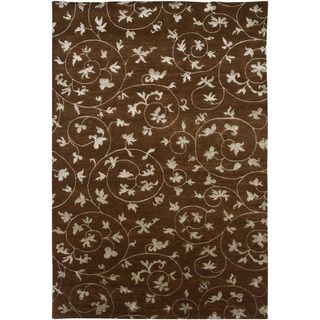 Hand knotted Floral Tobacco Wool/ Art silk Rug (9'6 x 13'6) JRCPL 7x9   10x14 Rugs